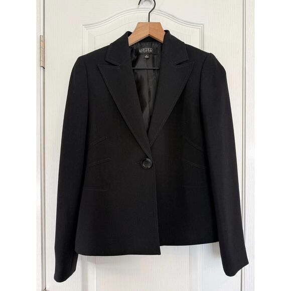 Kasper Women's Black Blazer Jacket One Button Closure Polyester Size 4 - Picture 1 of 11